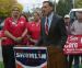 Peter Shumlin stands with nurses outside Fletcher Allen Health Care