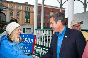 Dubie campaigning in Barre City Photo of Brian Dubie campaigning in Barre City.