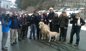 Douglas with the Vermont press corps