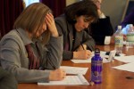 House Appropriations Chairwoman Martha Heath, left, and Mitzi Johnson, D-Grand Isle-Chittenden, take notes during Tuesday's hearings. Photo by Josh Larkin.