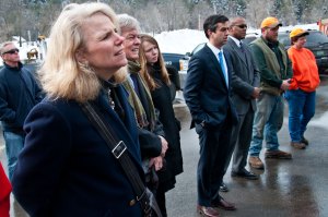 20110309_shumlinPresser2 Key staff members and Agency of Transportation employees listen to Gov. Shumlin during a Wednesday press conference held in Middlesex. Photo by Josh Larkin.