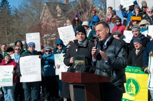 Peter Shumlin Gov. Shumlin speaking in February at Statehouse rally in support of Wisconsin workers. VTD/Josh Larkin
