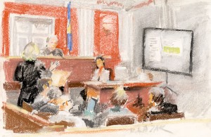 Vermont Yankee court drawings Court drawing from the first round of hearings. Deb Lazar/The Commons