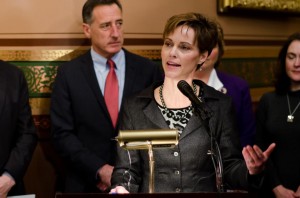 Department of Public Service Commissioner Elizabeth Miller announces the release of the final version of the state's Comprehensive Energy Plan. VTD/Josh Larkin