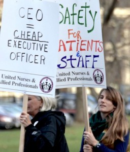 BrattRetreatProtest2 Workers protest job cuts at the Brattleboro Retreat. Photo by Randy Holhut/The Commons