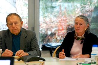 Rep. Tom Koch, R-Barre town and Sen. Alice Nitka, D-Windsor, worked on a new bill during an Interim Study Committee on the Regulation of Precious Metal Dealers meeting Friday. Photo by John Herrick/VTDigger