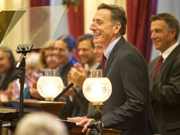 Vermont Governor Peter Shumlin proposed a $5.6 billion dollar budget to the joint assembly of the House and Senate Wednesday. Photo by Roger Crowley