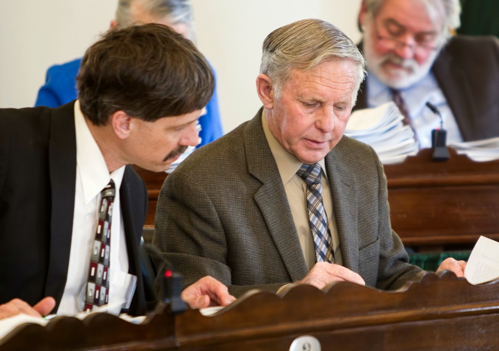 Sen. John Rodgers (left), D-Essex-Orleans, is vice chair of the Senate Committee on Institutions, and Sen. Robert Starr, D-Essex-Orleans, is chair of the Senate Committee on Agriculture. Photo by Roger Crowley/VTDigger 