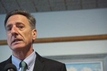 Gov. Peter Shumlin spoke about his plans for the next term at a news conference Wednesday in Montpelier. Shumlin holds a lead over Republican Scott Milne in the general election, but neither candidate achieved a majority, leaving it up to the Legislature to choose the next governor. Photo by John Herrick/VTDigger