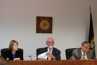 Members of the Vermont Public Service Board, from left Margaret Cheney. James Volv and John Burke. Photo by John Herrick/VTDigger