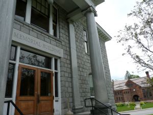 Hardwick Memorial Building, foreground, the Judevine Library, background