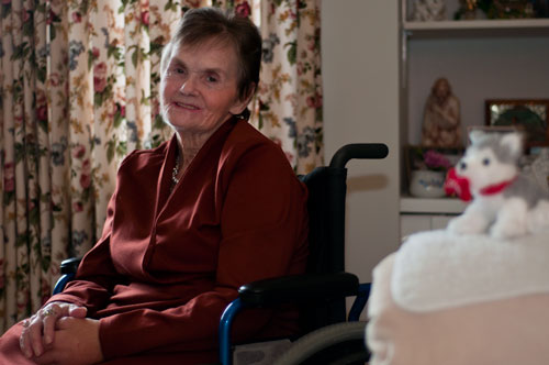 Georgette Thompson, 74, a resident of North Barre Manor, said she's worried about losing access to services and possibly the ability to stay in her apartment if the proposed budget cuts are approved. Photo by Josh Larkin.
