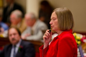 Martha Heath presenting the budget on the House floor. VTD/Josh Larkin