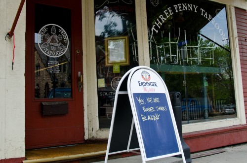 Signage outside the Three Penny Taproom after the May 2011 flood. VTD/Josh Larkin