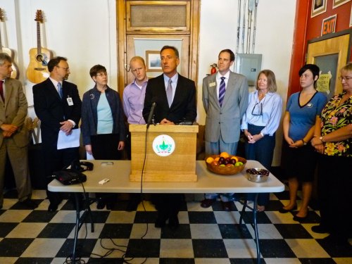 Gov. Peter Shumlin speaking on Thursday. VTD/Finnian Coleman Galloway-Kane