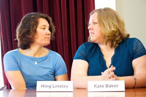 20110719_acluPresser Ming-Lien Linsley, left, and Kate Baker were not allowed to hold a wedding reception at the Wildflower Inn due to Inkeepers' personal beliefs about homosexuality. VTD/Taylor Dobbs