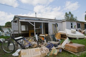 Furnishings lay in mud outside a mobile home in the Weston mobile home park in Berlin. VTD/Josh Larkin