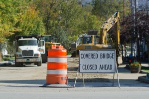 Waitsfield's Great Eddy Covered Bridge remains closed. VTD/Josh Larkin