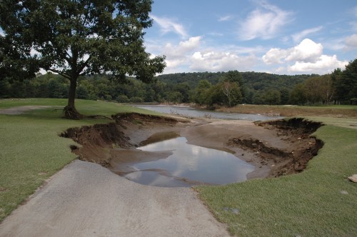 The Ottauquechee River ripped this giant new hazard in the fairways at the Lakeland Golf Course in Quechee Village. VTD/Andrew Nemethy