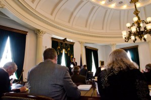 Vermont Senate Lt. Gov. Phil Scott speaks to the Senate on the opening day of the 2012 session. VTD/Josh Larkin