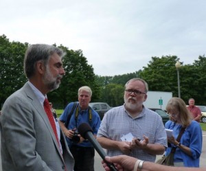 Jeb Spaulding, secretary of the Agency of Administration, is questioned by reporters. Photo by Anne Galloway