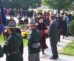 Shumlin greets the procession and presidential party. Photo by Greg Guma. 
