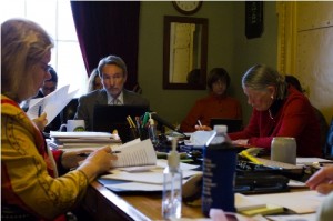 Allen Gilbert, executive director of the ACLU-VT, put forth a proposal supporting greater access to police criminal case files, testifying in front of the Senate Judiciary Committee on Thursday. Photo by Nat Rudarakanchana