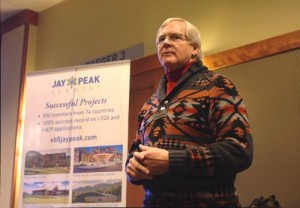 Bill Stenger, owner of Jay Peak and Burke Mountain resorts, shows lawmakers plans for development in the Northeast Kingdom on Tuesday at Jay Peak.