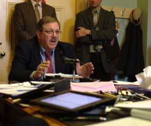 Secretary of State Jim Condos, the Vermont official charged with overseeing elections, tells lawmakers how the state should revamp its campaign finance laws. Photo by Nat Rudarakanchana