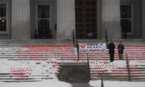 A Valentine's Day display protesting Gov. Shumlin's proposed cuts to the Reach Up program. Photo by Cate Chant