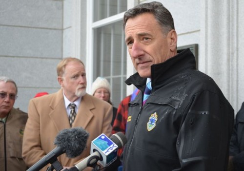 Gov. Peter Shumlin speaks at a press conference. Photo by Alicia Freese