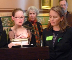 Ann Braden speaks at a gun safety rally in the Statehouse. Photo by Anne Galloway