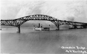 When the Lake Champlain Bridge opened in August 1929 it broadcast the greater possibilities of steel bridge construction and demonstrated a growing concern with the aesthetics of engineered structures. It also helped launch Americans' obsession with the automobile. Photo courtesy of the Vermont Historical Society 