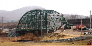The Checkered House Bridge in Richmond has been draped in curtains for months as the last of the old lead paint has been removed. Once the bridge is repainted, it should have a useful life of another half century. Photo by Nancy Price Graff 