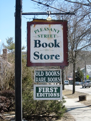 A sign marks the spot of Sonny Saul’s antiquarian bookstore in Woodstock. Photo by Nancy Price Graff