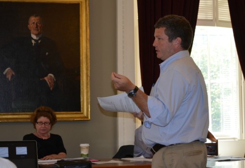 Jon Erickson, of UVM's Gund Institute, presents the GPI data to lawmakers Tuesday, July 30, 2013. Sen. Diane Snelling, D-Chittenden, is in the background. Photo by Alicia Freese/VTDigger