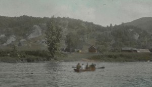 How hikers used to get across the Winooski: This early photo shows the rowboat service provided by the May Family of Duxbury. For a toll of a quarter (later 50 cents) hikers would be rowed across the river. Photo courtesy GMC archives