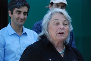 Sen. Virginia "Ginny" Lyons, D-Chittenden, made the opening remarks at Wednesday’s news conference at the Ben and Jerry’s corporate headquarters in South Burlington to call for state action on climate change. Behind her is Burlington Mayor Miro Weinberger. Photo by John Herrick/VTDigger