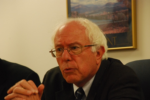 Sen. Bernie Sanders, chairman of the Senate Committee on Veterans’ Affairs, spoke on veterans' health care at his offices in Burlington on Monday, Aug. 19, 2013. Photo by John Herrick/VTDigger