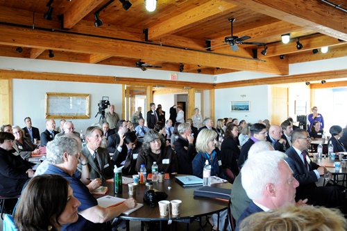 Development leaders from northern New England attended the Federal Reserve Bank of Boston's annual community development advisory council meeting in Newport on Monday morning. Photo by Hilary Niles/VTDigger