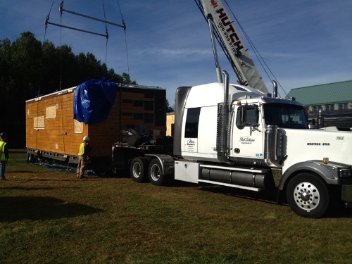 Norwichโs entry in the Solar Decathlon competition is called Delta T-90. Here it is loaded on a truck to be delivered to the contest in Irvine, Calif. Courtesy of Norwich University
