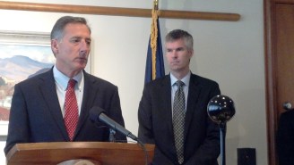 Gov. Peter Shumlin and Department of Vermont Health Access Commissioner Mark Larson field questions about the state's new health care exchange in October in Montpelier. Photo by Andrew Stein/VTDigger