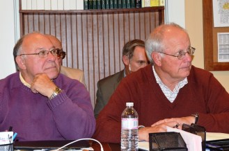 House Education Committee members Rep. Larry Cupoli (left), R-Rutland, and Rep. Bernie Juskiewicz, R-Cambridge, listen to outgoing Secretary of Education, Armando Vilaseca. Photo by Alicia Freese/VTDigger