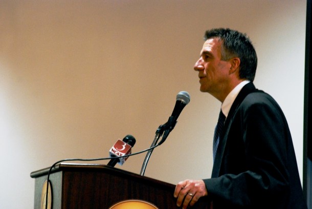 Lt. Gov. Phil Scott spoke during the 93rd annual Associated Industries of Vermont meeting at the Capitol Plaza Hotel In Montpelier on Tuesday. Photo by John Herrick/VTDigger