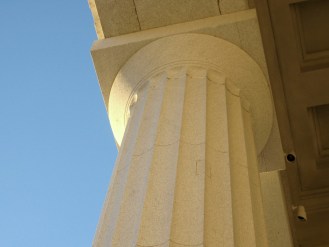 The top of the fifth tier on the fourth column from the east: the possible location of an 1858 time capsule. Photo by Nancy Graff