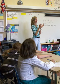 Union Elementary School teacher Windy Kelley teaches her fifth-grade class at Union Elementary School in Montpelier. Photo by Roger Crowley/for VTDigger
