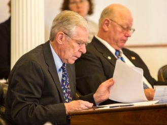 Sen. Don Collins, D-Franklin, in the Senate Chamber on opening day of the 2014 legislative session. Photo by Roger Crowley/for VTDigger