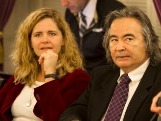 Rep. Sarah Copeland-Hanza, D-Bradford, left, and Sen. Anthony Pollina, P-Middlesex, listen to Gov. Peter Shumlin at a health care hearing. Photo by Roger Crowley/for VTDigger