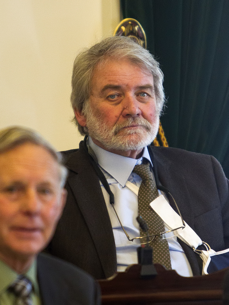 Sen. Dick McCormack, D-Windsor, listens in the Senate chamber on opening day. Photo by Roger Crowley/for VTDigger
