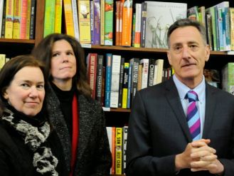 Tess Taylor, Cary Brown and Gov. Peter Shumlin at a press conference on March 10, 2014.